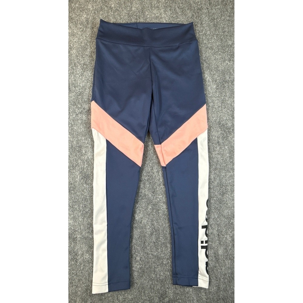 Adidas Womens Small High Waist Leggings Blue Pink White 7/8 Length NWT
